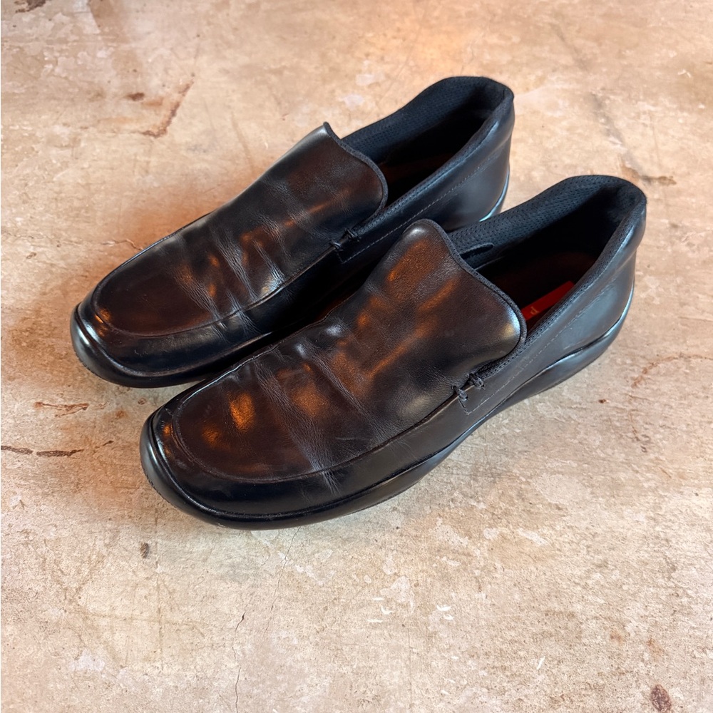 Men's Prada Black Leather Slip-On Loafers - Picture 3 of 9